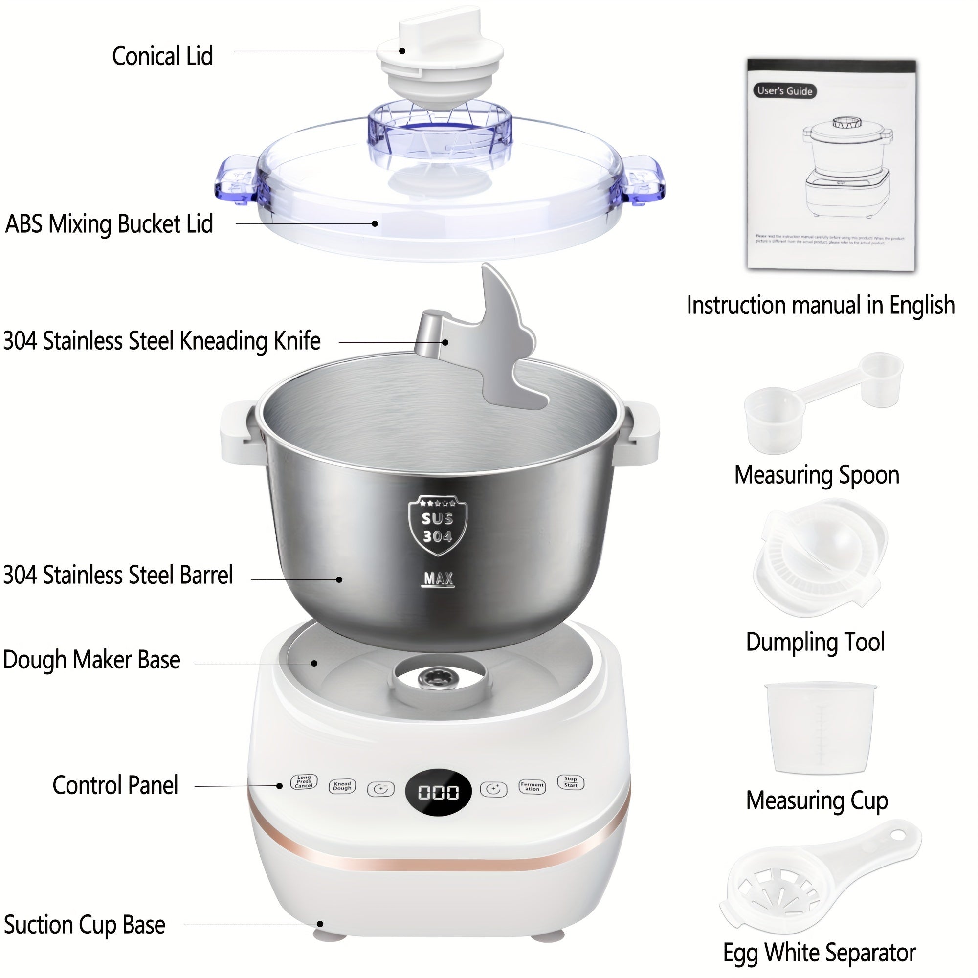 7QT 304 Stainless Steel Electric Dough Maker with Fermentation
