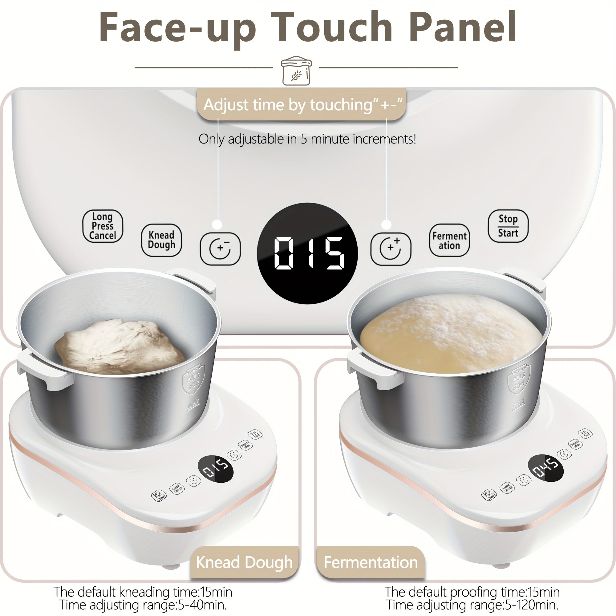 7QT 304 Stainless Steel Electric Dough Maker with Fermentation