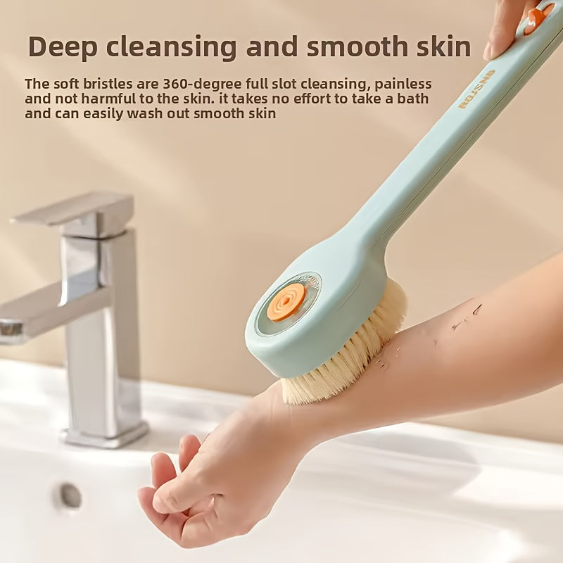 1pc Liquid Filled Soft Hair Bath Brush, Available in Three Colors, with a Back Rubbing Tool and a Long Handle for Showering.-c