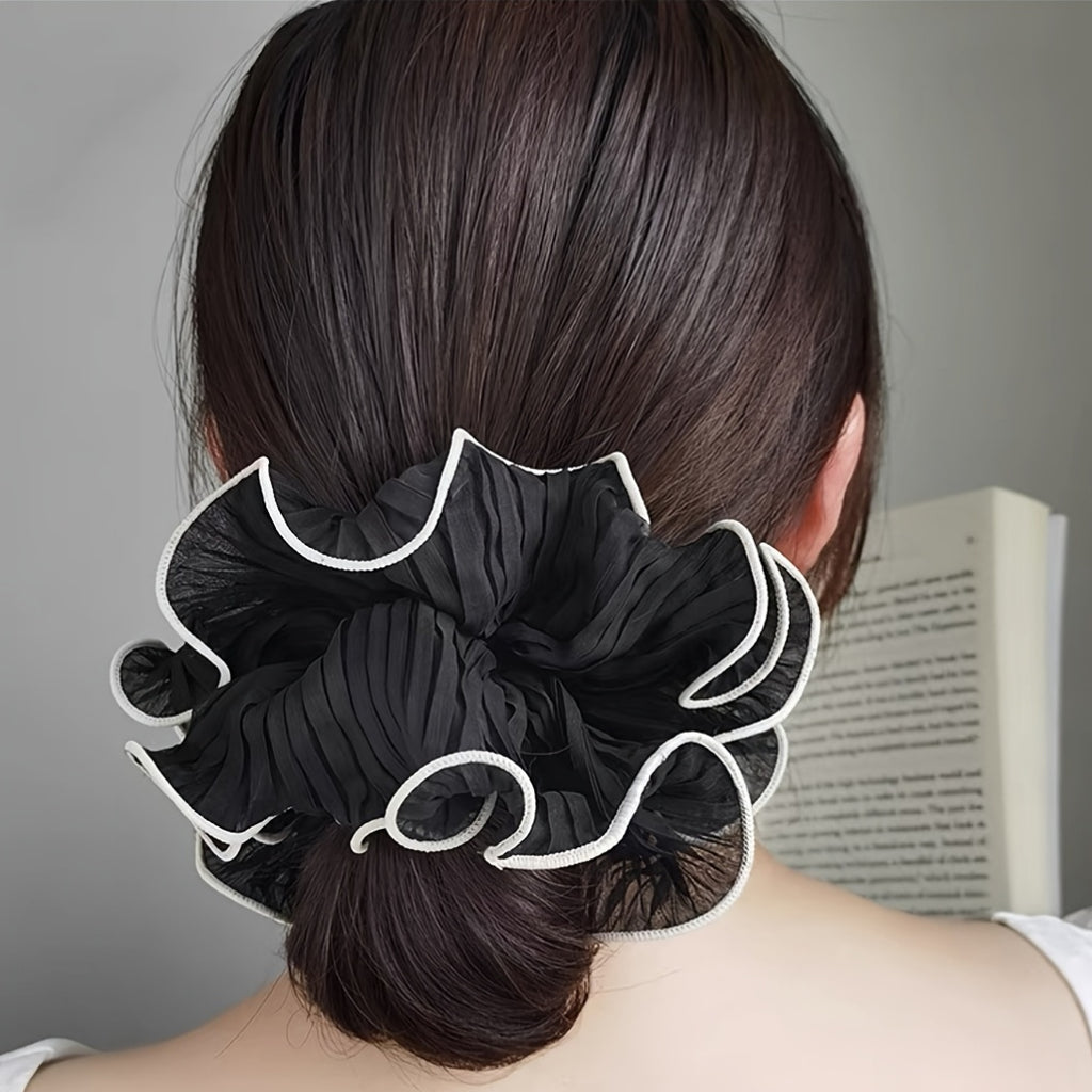 4pcs Pleated Lace Large Intestine Hair Ring Super Ball Head High Elastic Does Not Hurt Hair Hair Ring Fashion All-Match Hair Additions Ladies Hair Additions Random Color