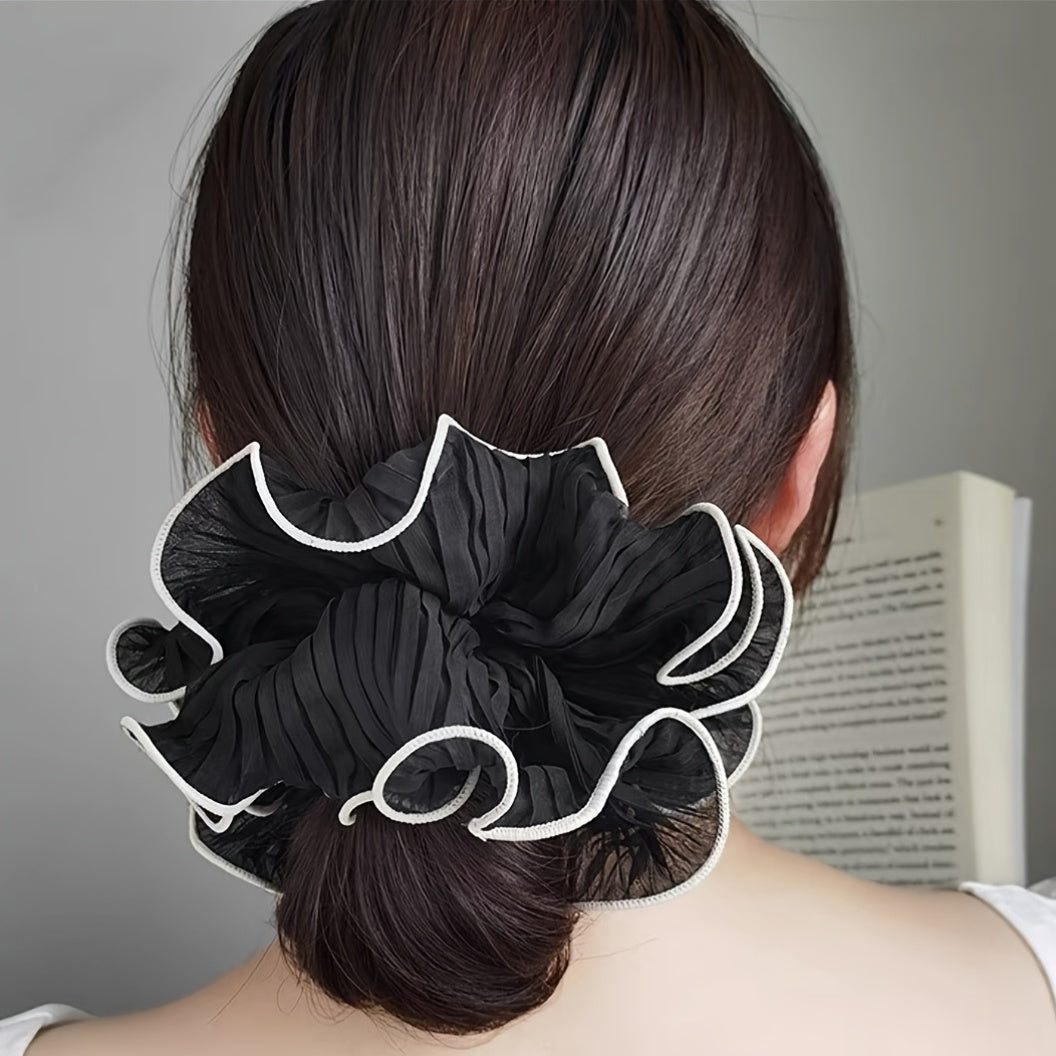 4pcs Pleated Lace Large Intestine Hair Ring Super Ball Head High Elastic Does Not Hurt Hair Hair Ring Fashion All-Match Hair Additions Ladies Hair Additions Random Color