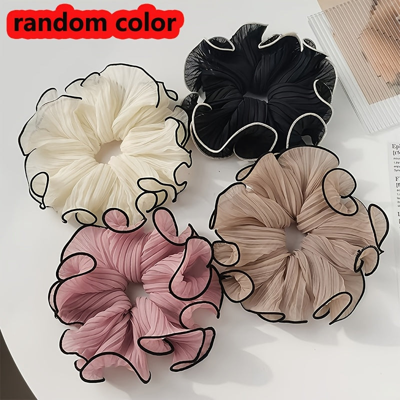 4pcs Pleated Lace Large Intestine Hair Ring Super Ball Head High Elastic Does Not Hurt Hair Hair Ring Fashion All-Match Hair Additions Ladies Hair Additions Random Color