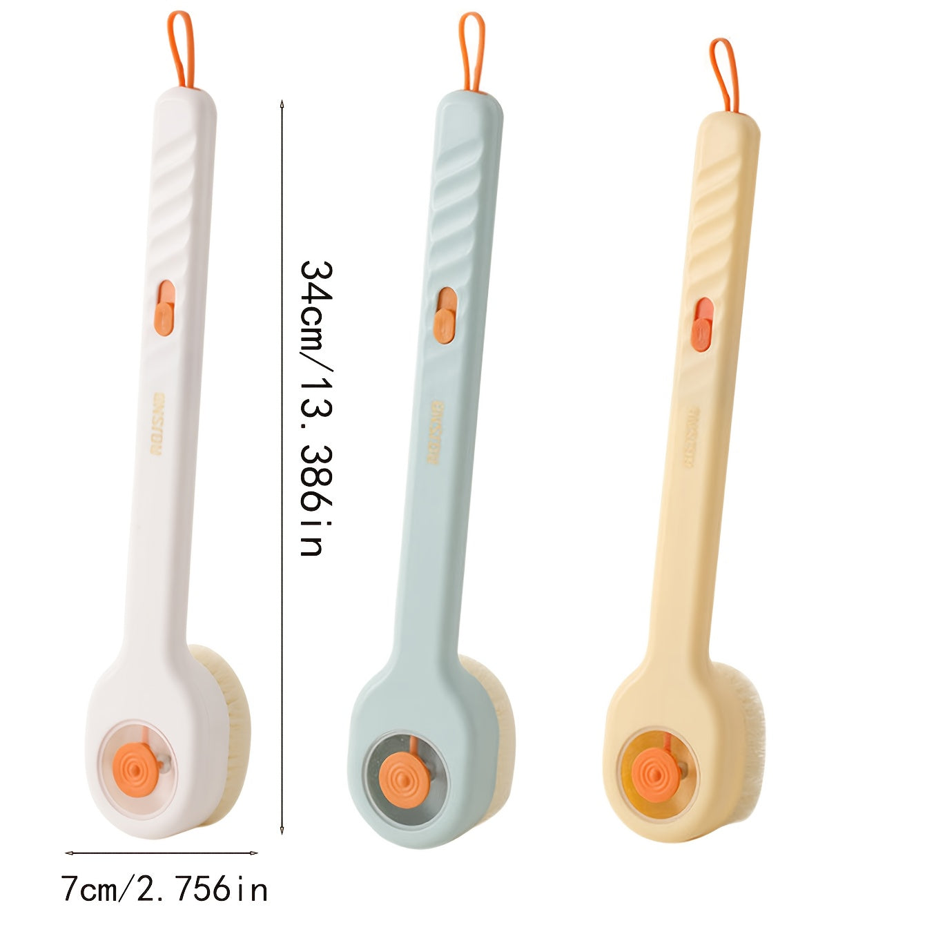 1pc Liquid Filled Soft Hair Bath Brush, Available in Three Colors, with a Back Rubbing Tool and a Long Handle for Showering.-c