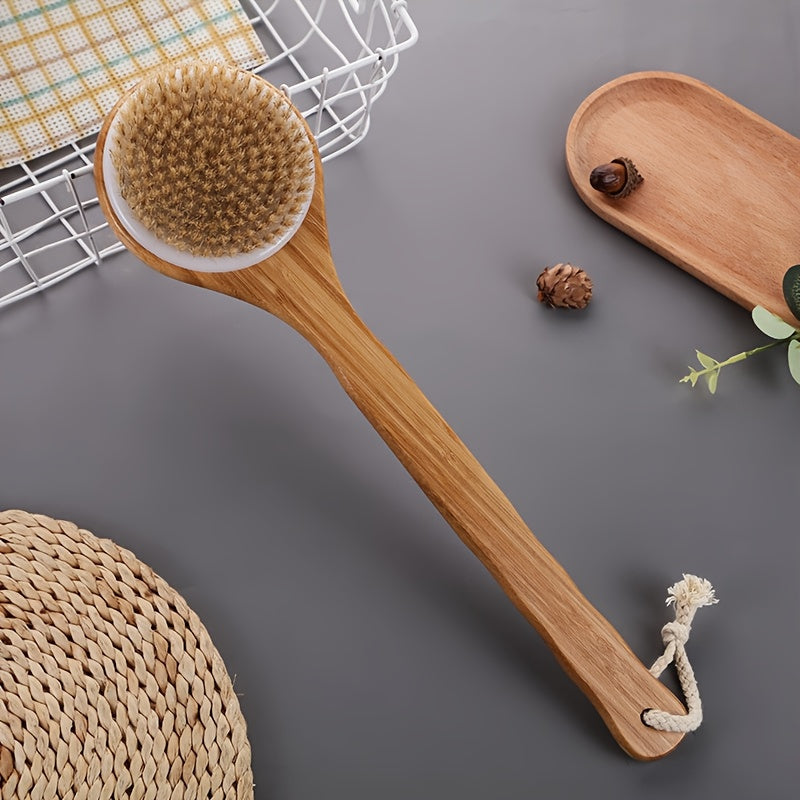 1pc a 15.75inch Long Bamboo Body Brush Designed for Exfoliating The Back, Featuring a Wooden Handle And Medium-Strength Natural Bristles for Gentle Exfoliation