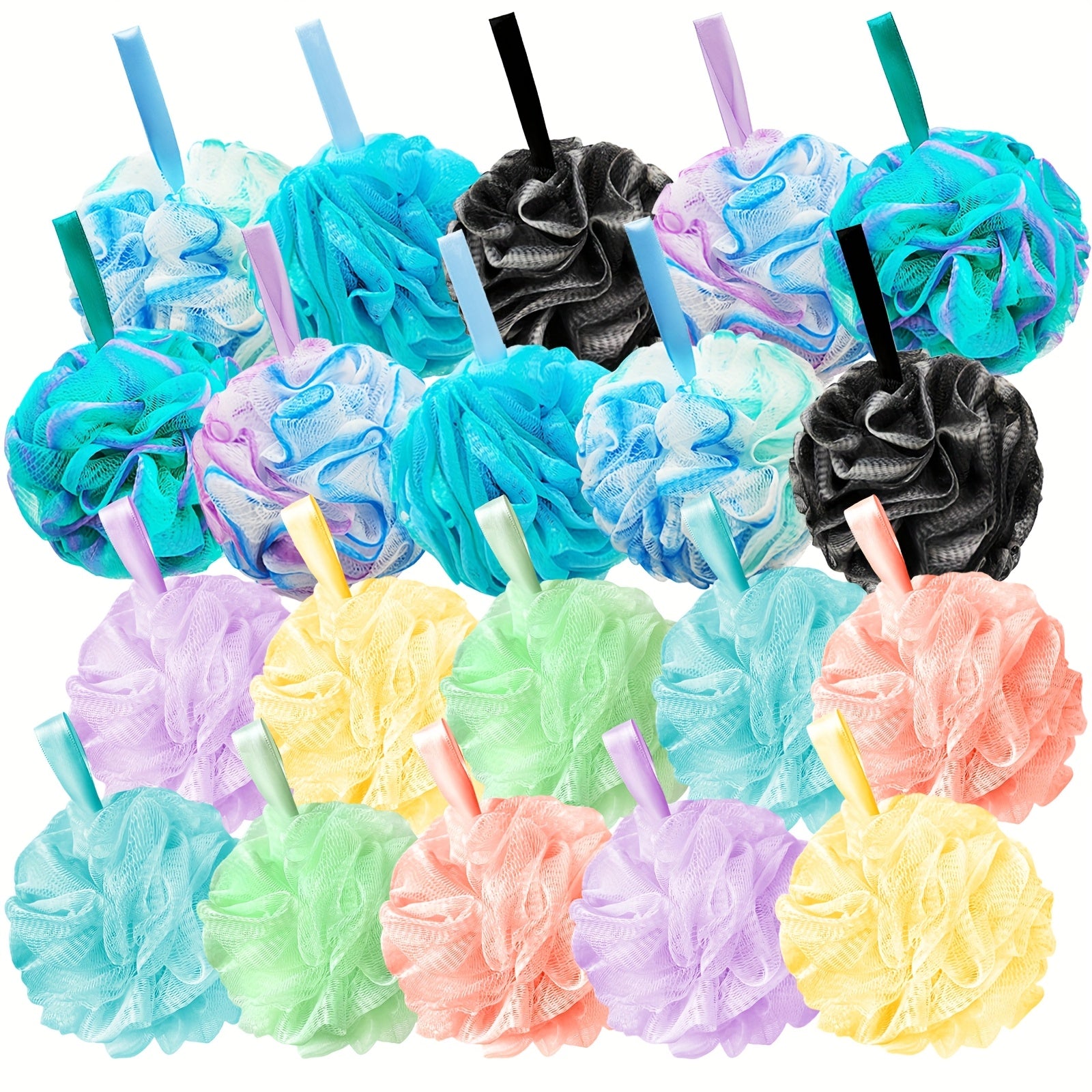 10pcs Shower Pouf Balls, Bath Sponge for Women & Men, Exfoliating Body Scrubber, Bathing Accessories