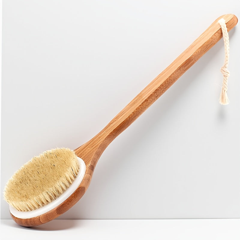 1pc a 15.75inch Long Bamboo Body Brush Designed for Exfoliating The Back, Featuring a Wooden Handle And Medium-Strength Natural Bristles for Gentle Exfoliation