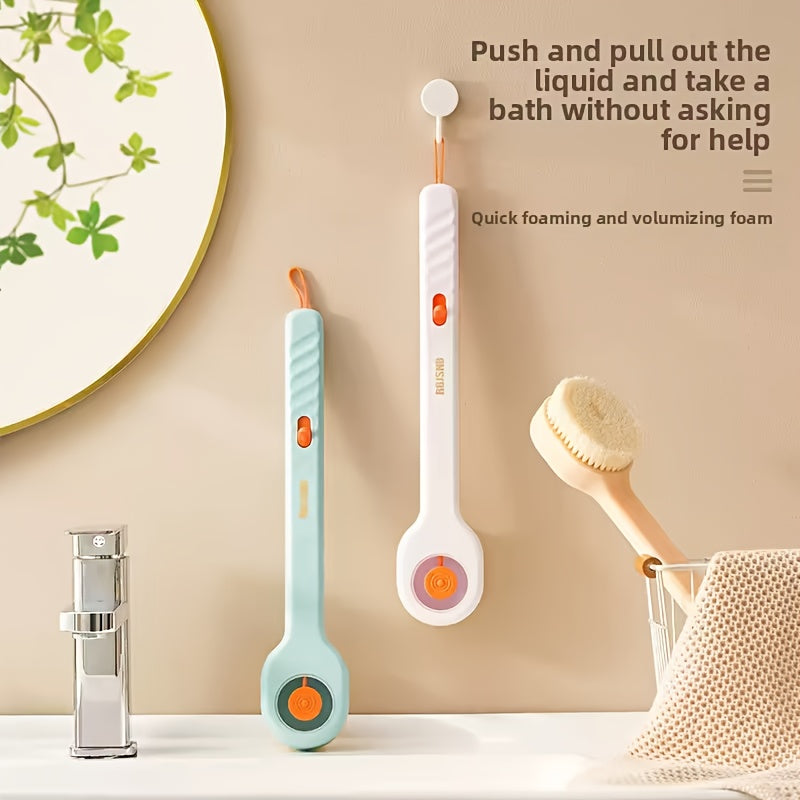1pc Liquid Filled Soft Hair Bath Brush, Available in Three Colors, with a Back Rubbing Tool and a Long Handle for Showering.-c