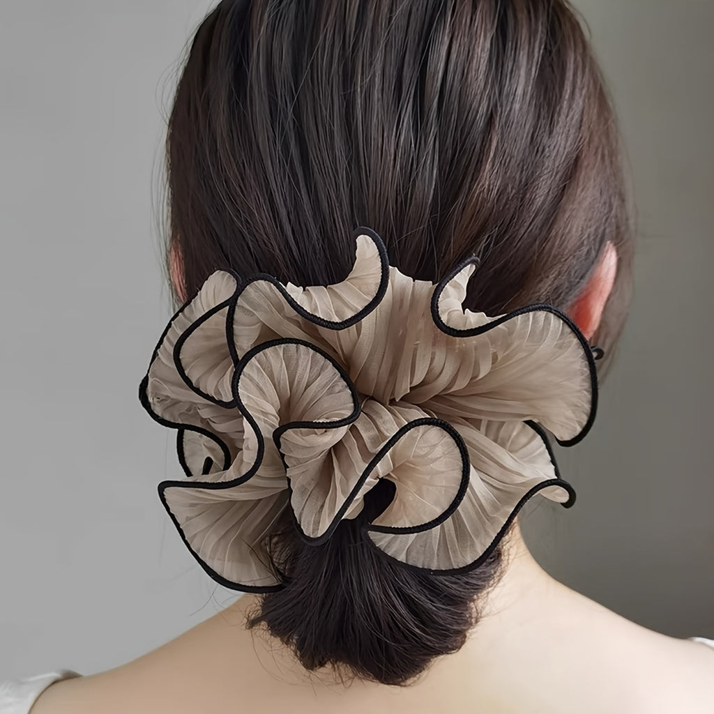4pcs Pleated Lace Large Intestine Hair Ring Super Ball Head High Elastic Does Not Hurt Hair Hair Ring Fashion All-Match Hair Additions Ladies Hair Additions Random Color