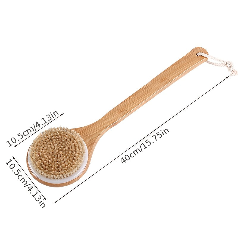 1pc a 15.75inch Long Bamboo Body Brush Designed for Exfoliating The Back, Featuring a Wooden Handle And Medium-Strength Natural Bristles for Gentle Exfoliation