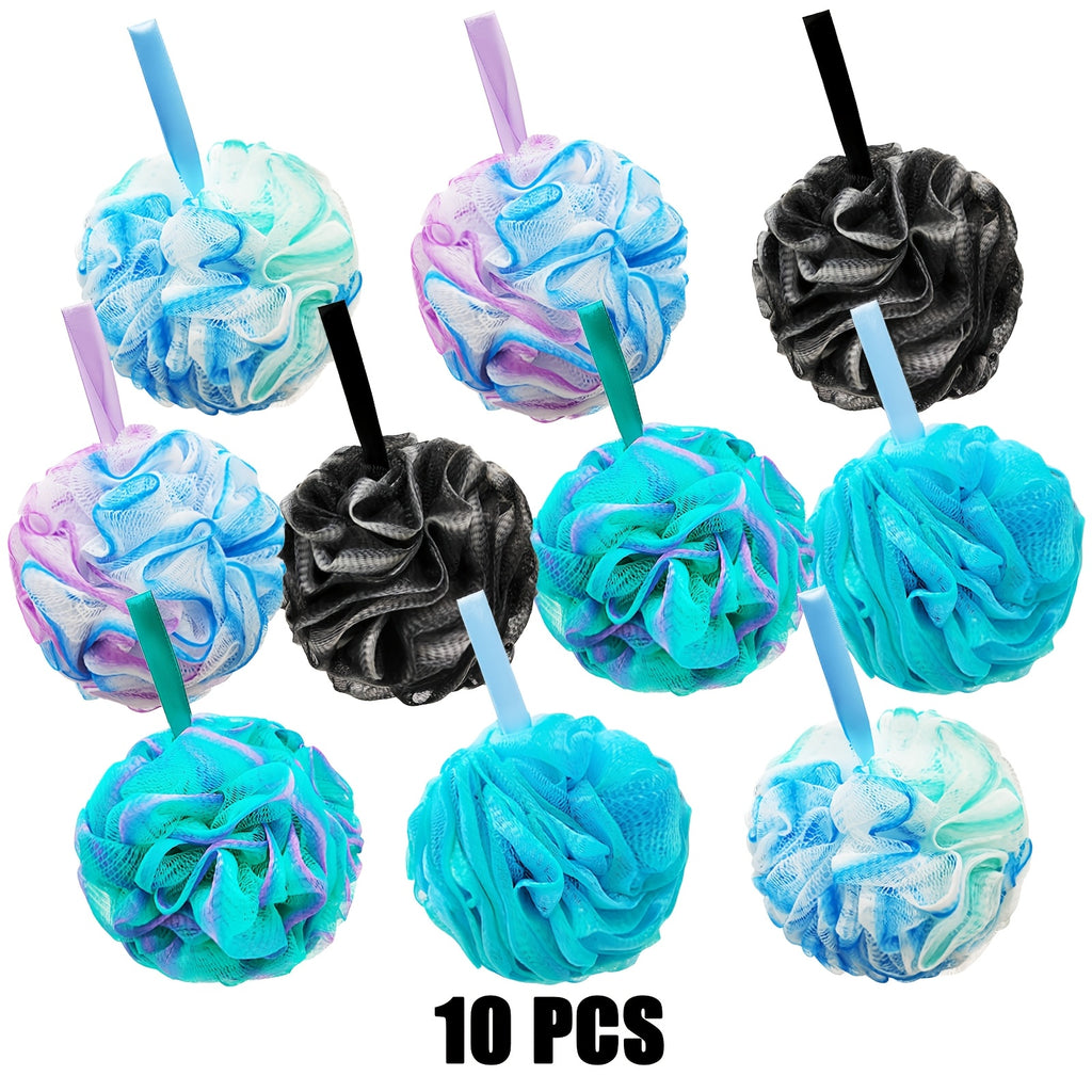 10pcs Shower Pouf Balls, Bath Sponge for Women & Men, Exfoliating Body Scrubber, Bathing Accessories
