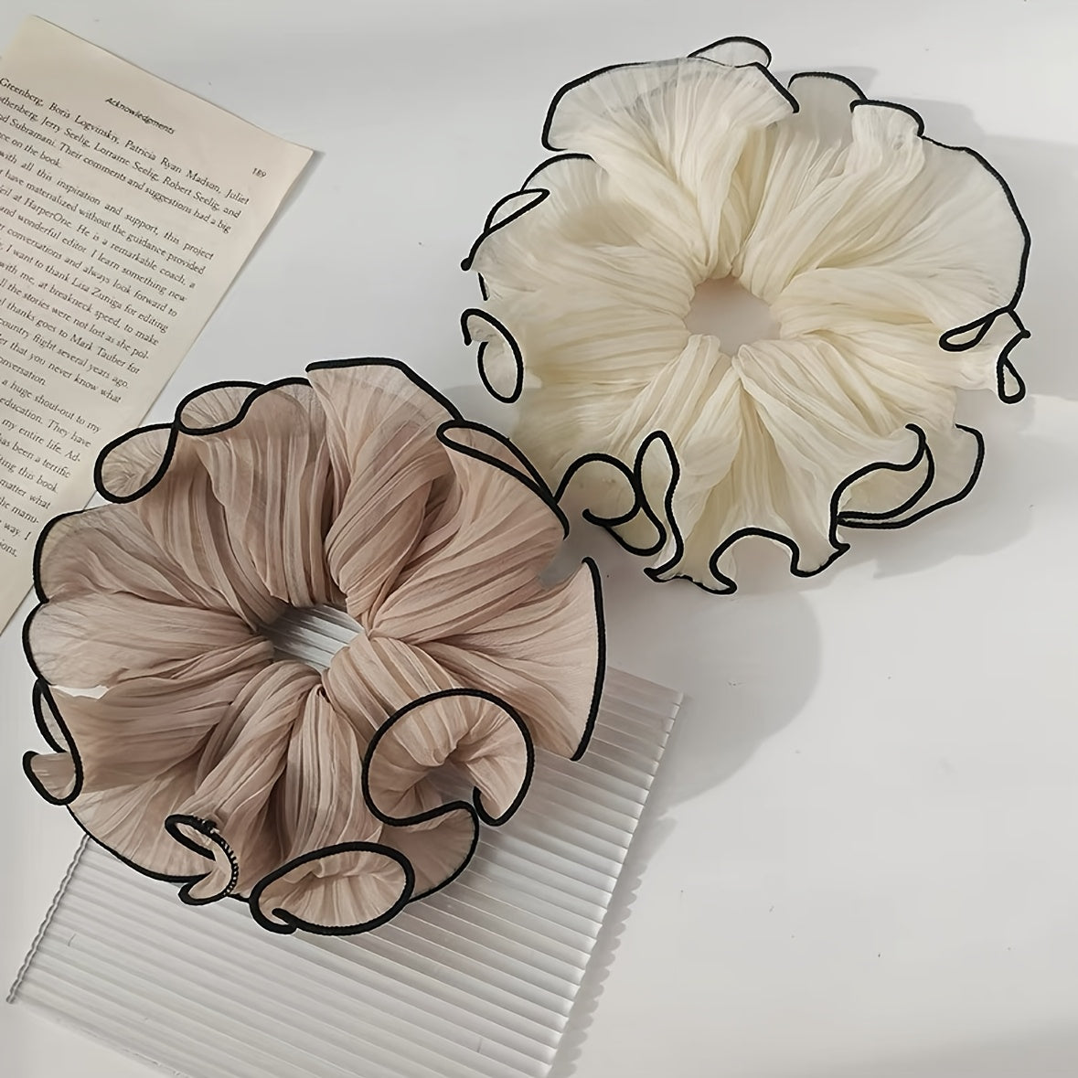4pcs Pleated Lace Large Intestine Hair Ring Super Ball Head High Elastic Does Not Hurt Hair Hair Ring Fashion All-Match Hair Additions Ladies Hair Additions Random Color