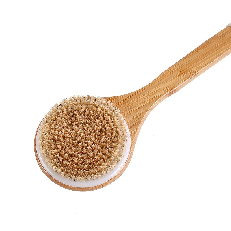 1pc a 15.75inch Long Bamboo Body Brush Designed for Exfoliating The Back, Featuring a Wooden Handle And Medium-Strength Natural Bristles for Gentle Exfoliation