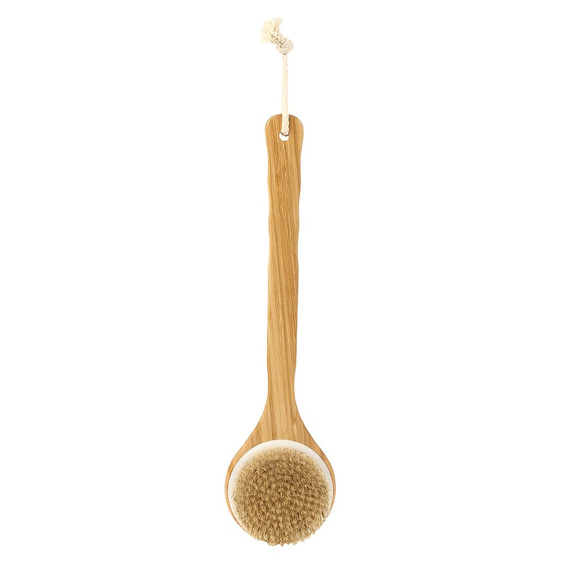 1pc a 15.75inch Long Bamboo Body Brush Designed for Exfoliating The Back, Featuring a Wooden Handle And Medium-Strength Natural Bristles for Gentle Exfoliation