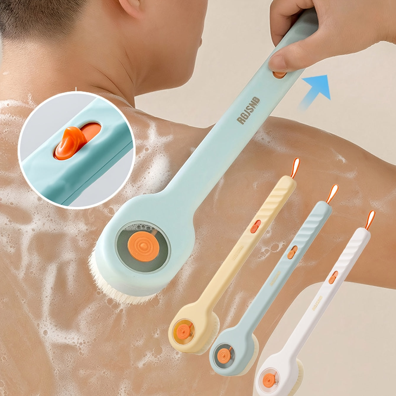 1pc Liquid Filled Soft Hair Bath Brush, Available in Three Colors, with a Back Rubbing Tool and a Long Handle for Showering.-c